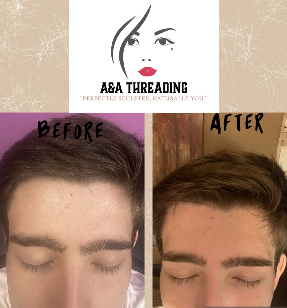 Before and after eyebrow threading result for a client