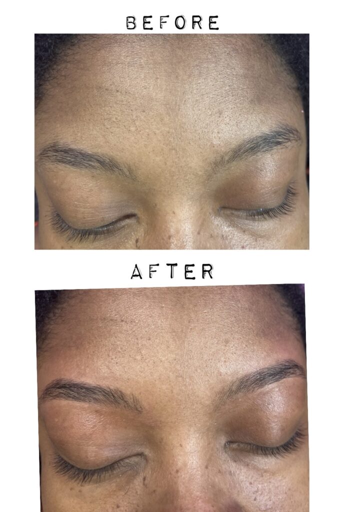 Before and after brow shaping comparison