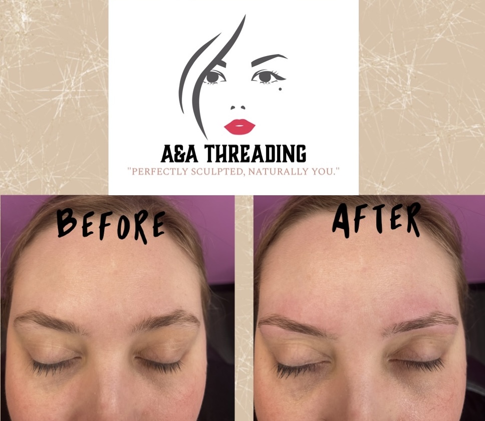 A&A Threading before and after eyebrow transformation