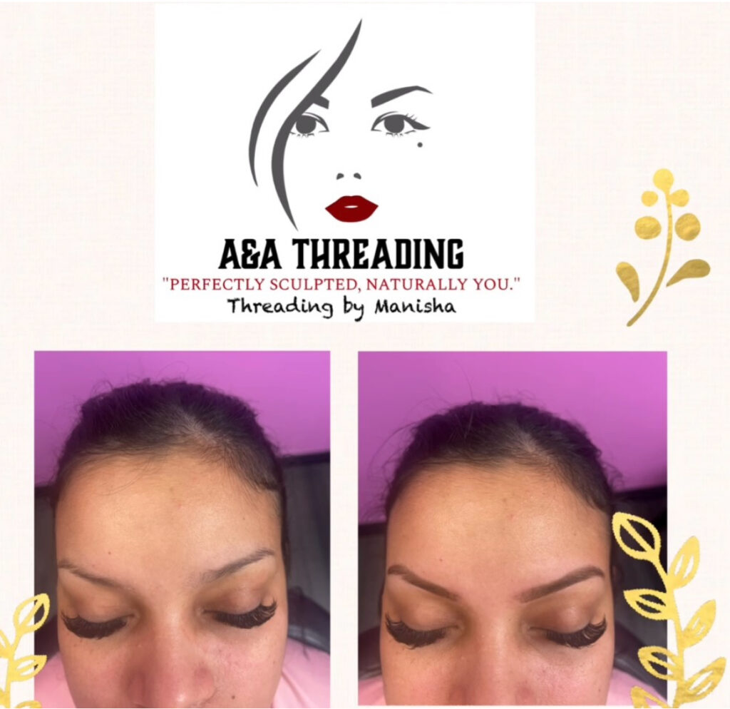 Before and after eyebrow shaping by A&A Threading