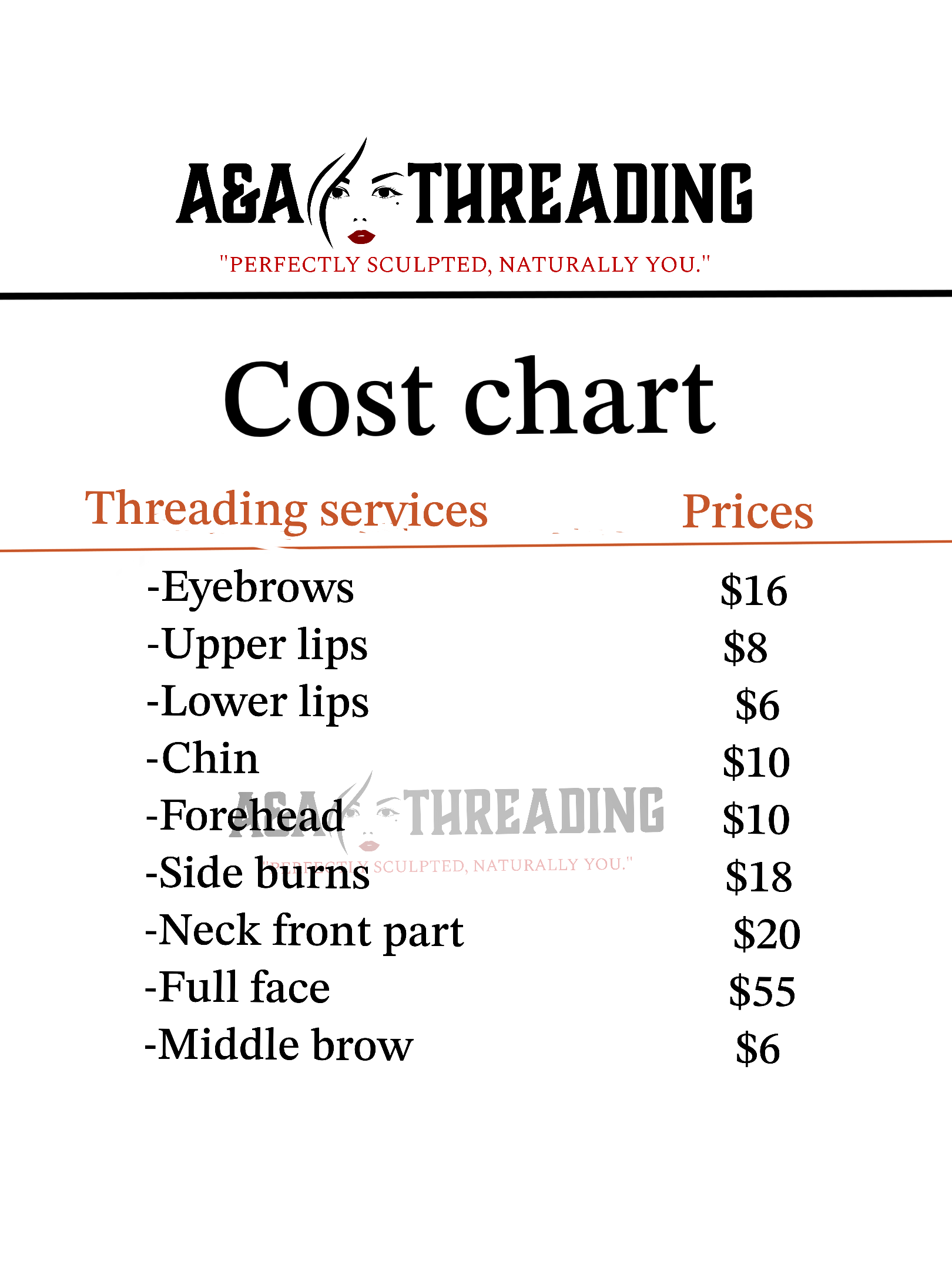 A&A Threading original service price guide